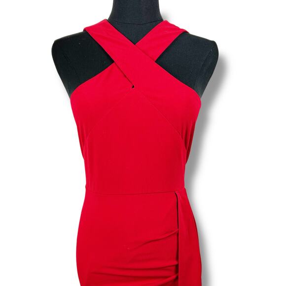 Showpo Red Cross Front Midi Bodycon Formal Dress Side Slit Womens Size 2 - Picture 4 of 10